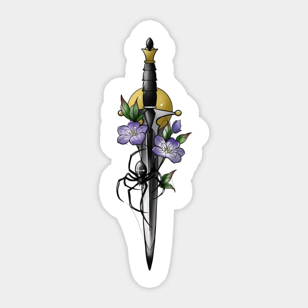 dagger with spider Sticker by sample the dragon